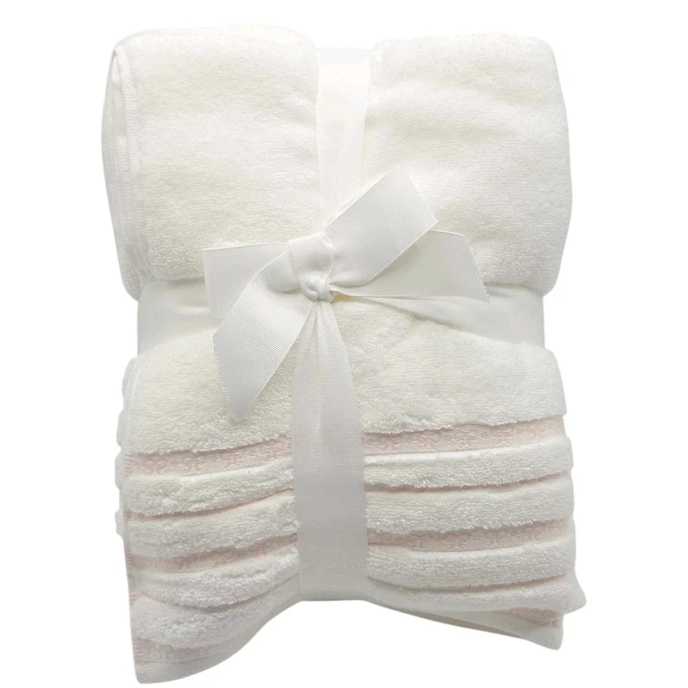 Truly Lou 6pc White Pink Soft Zero Twist Cotton Towel Set 2‎ Bath 2 Hand 2 Wash